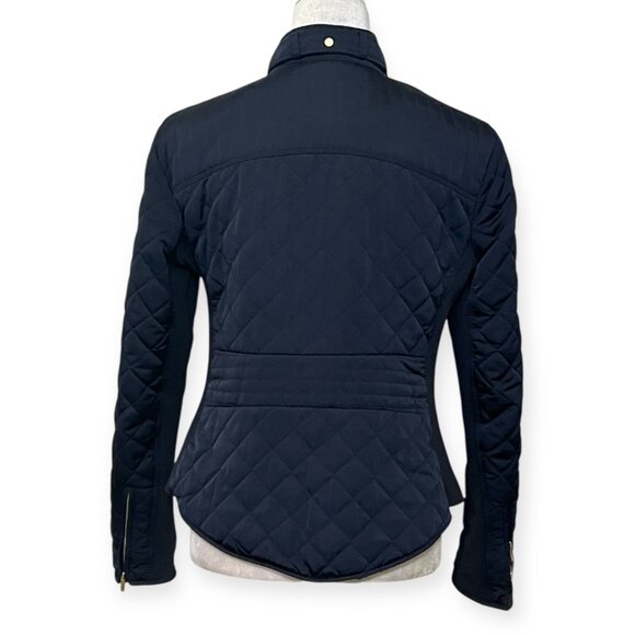 ZARA WOMAN Dark Navy Quilted Jacket L Moto Zip Short Puffer Biker Style Fall - Picture 3 of 10